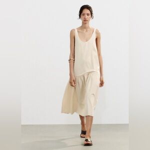 ZARA COTTON SCOOP NECK SLEEVELESS DROP WAIST MIDI DRESS BOHO M